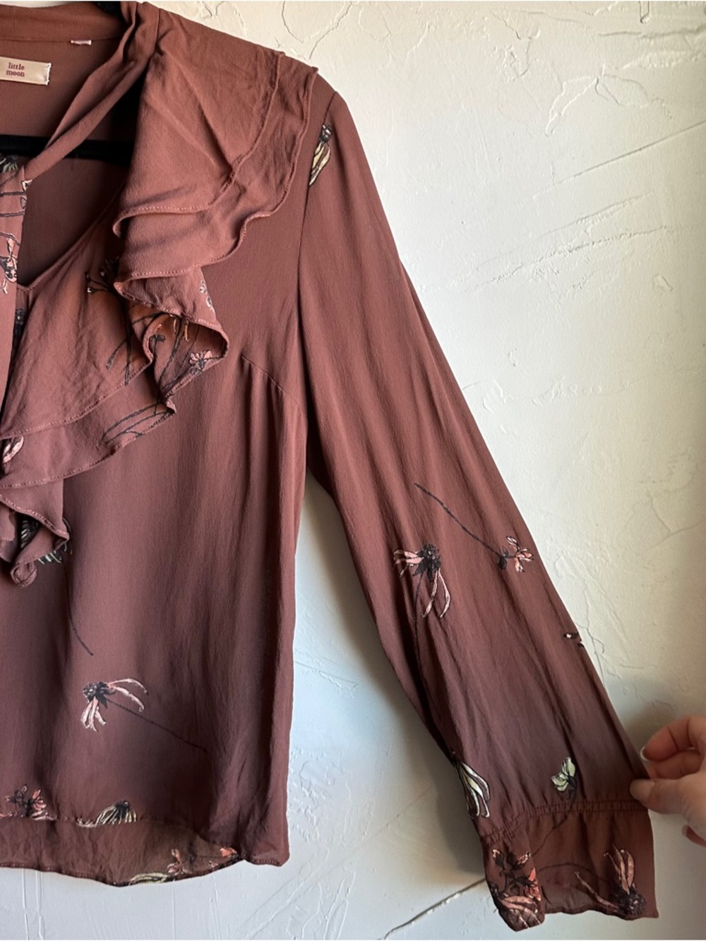 Little Moon Brown Floral Ruffle Blouse Earthy Coquette Cottagecore Prairie XS? - Picture 4 of 11